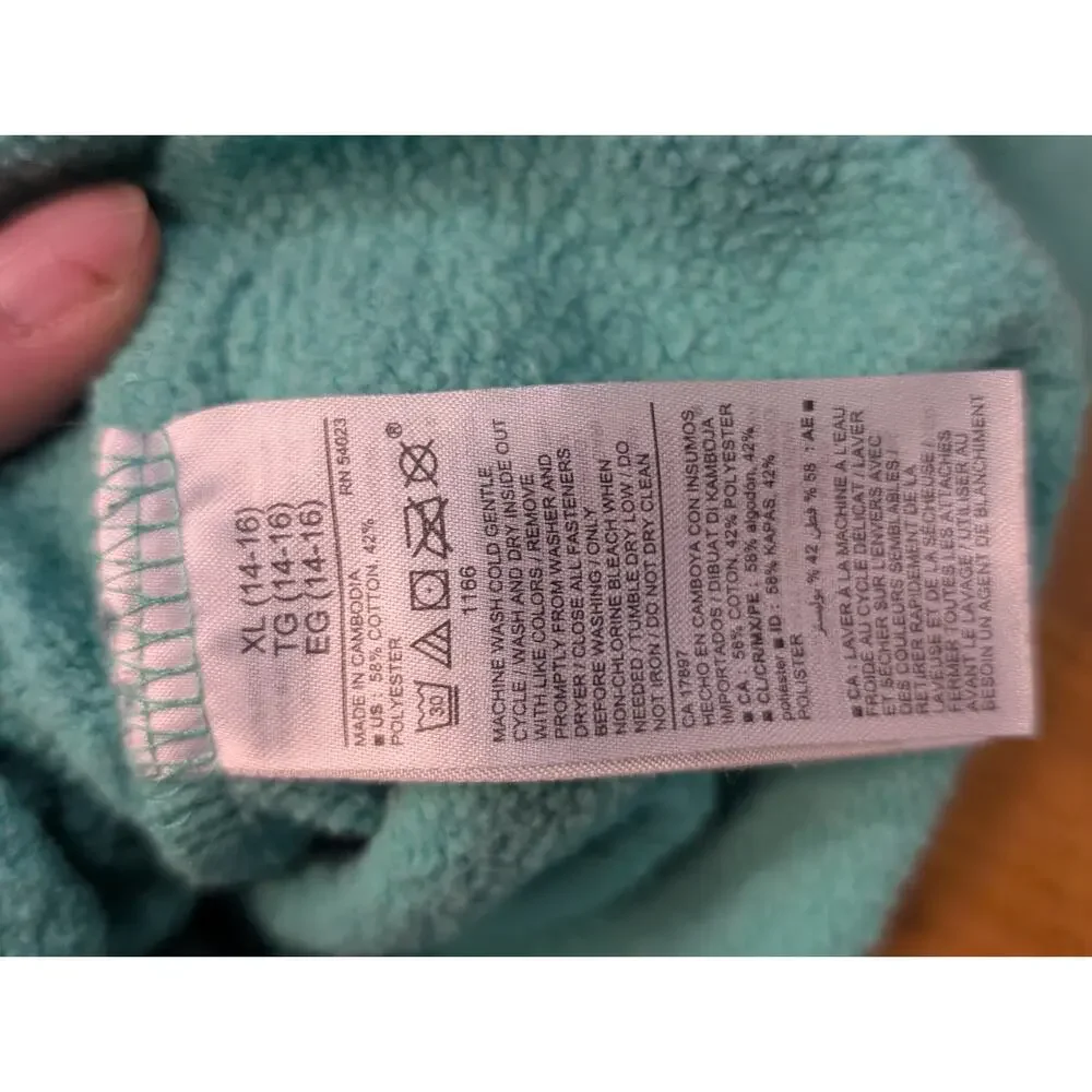 Old Navy Zip Up Hoodie, Seafoam Green, Kid's XL 14/16, EGU/LN